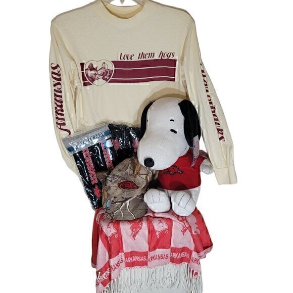 Arkansas Razorback Snoopy Vintage Shirt Hat Lot - Picture 1 of 13